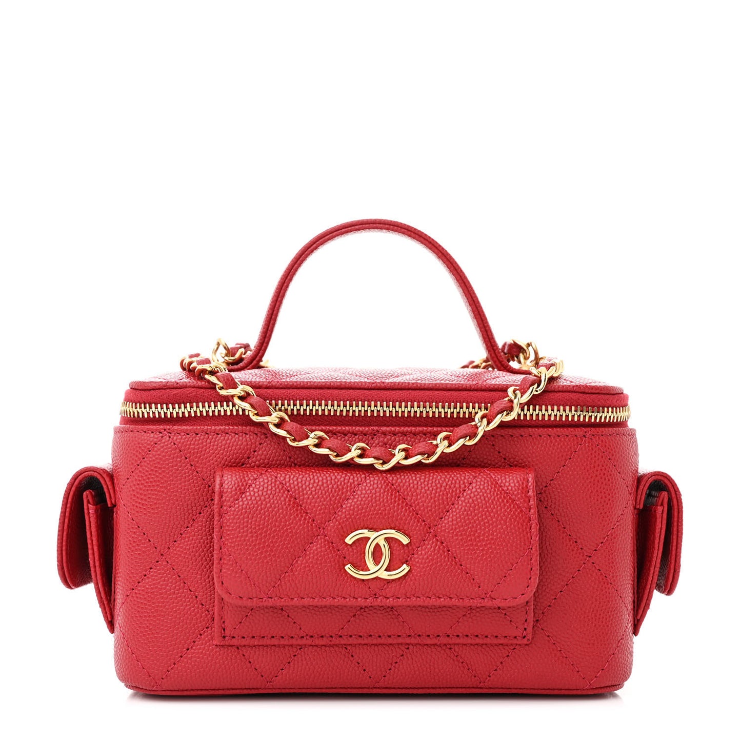 Caviar Quilted Polly Pocket East West Top Vanity With Chain Red