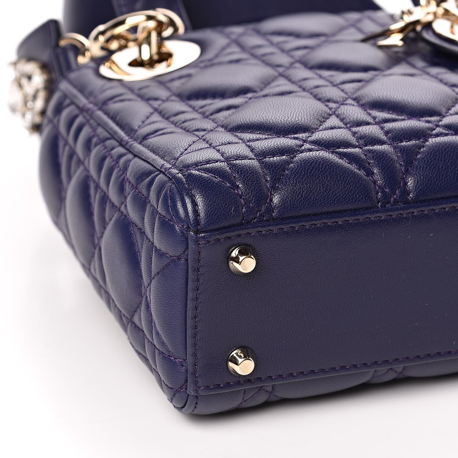 Christian Dior Lambskin Cannage Crystal Mini Lady Dior Navy Blue 8 of 11