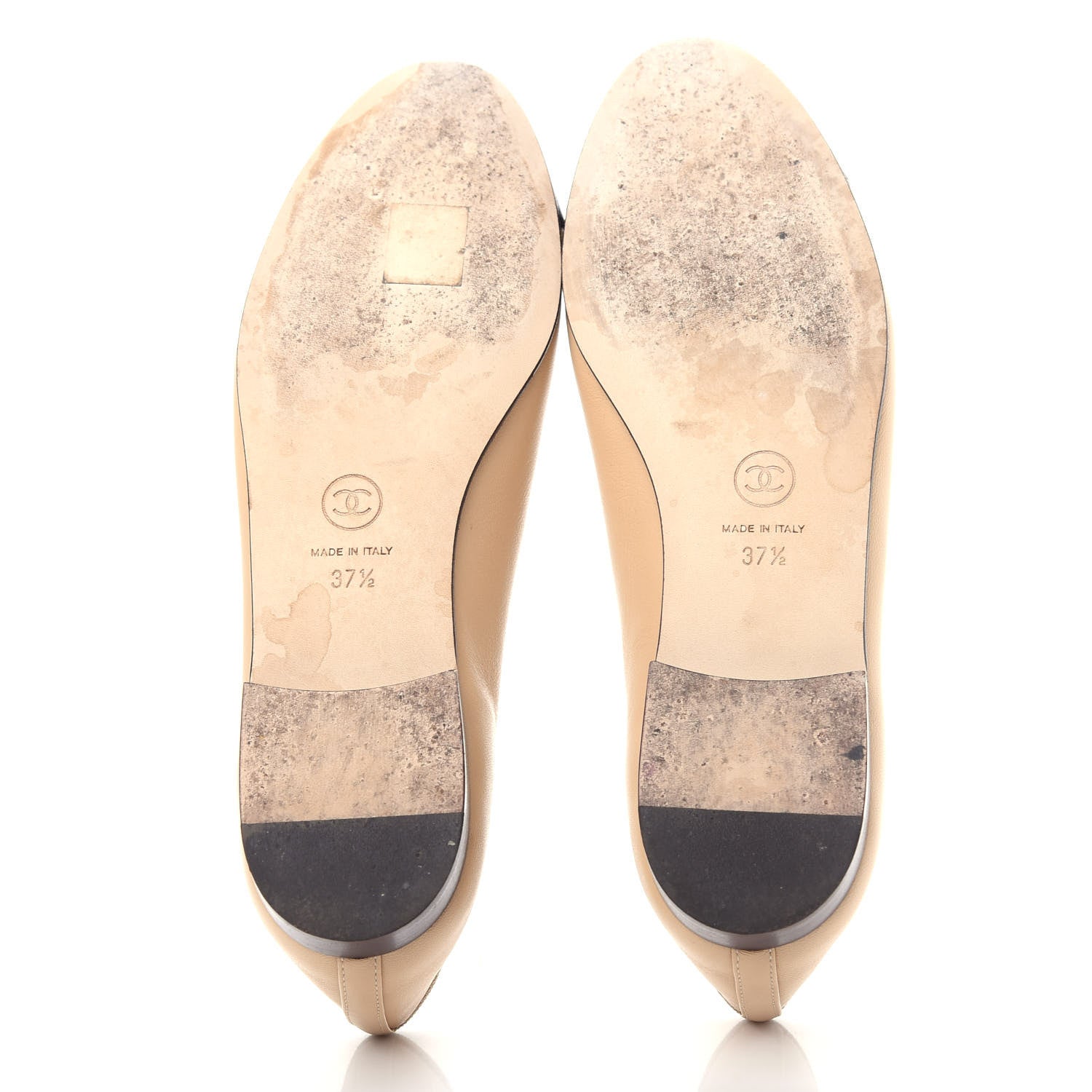 Chanel Lambskin Cap Toe CC Ballerina Flats 37.5 Beige Black 6 of 11