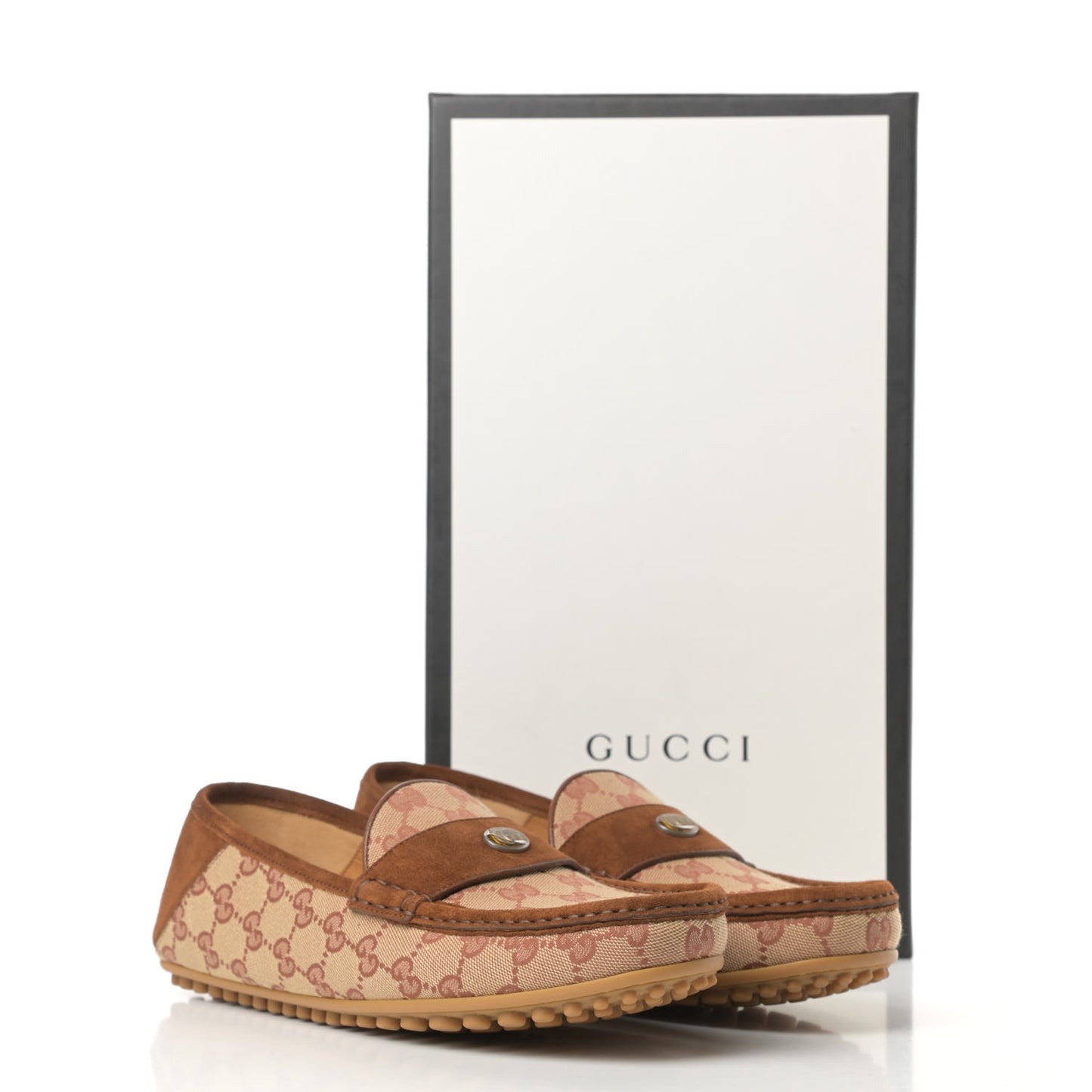 GG Monogram Suede Mens Driver Loafers 8 Beige Ruggine Cuir