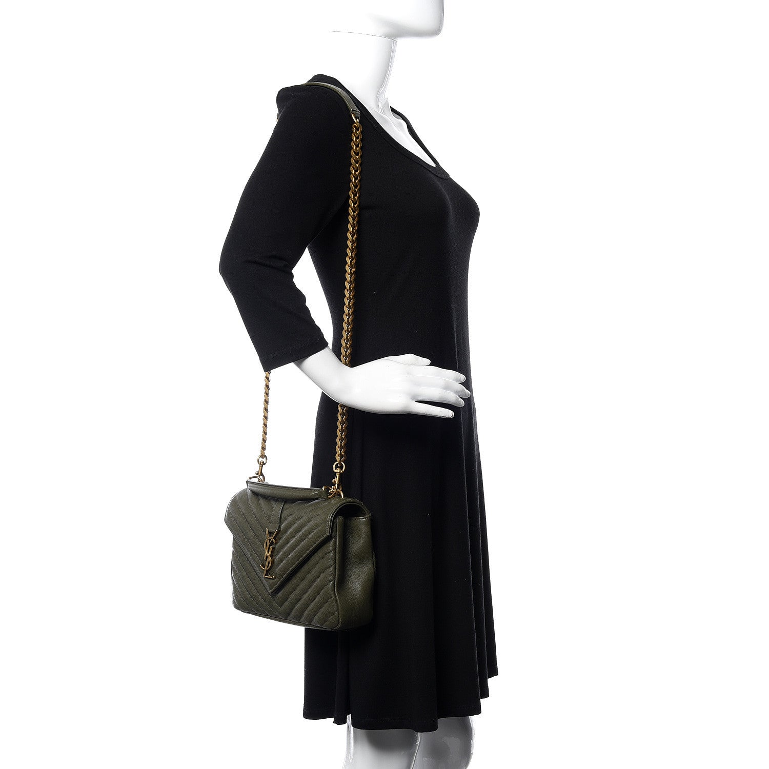 Saint Laurent Sheepskin Matelasse Chevron Monogram Medium College Bag Military Olive 2 of 10
