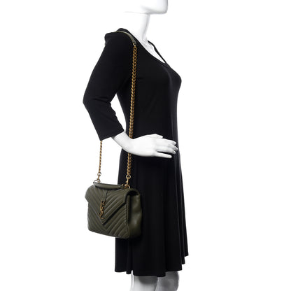 Saint Laurent Sheepskin Matelasse Chevron Monogram Medium College Bag Military Olive 2 of 10