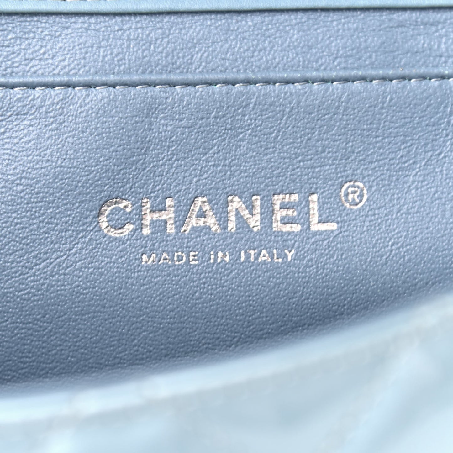 Patent Quilted Clutch With Chain Flap Blue