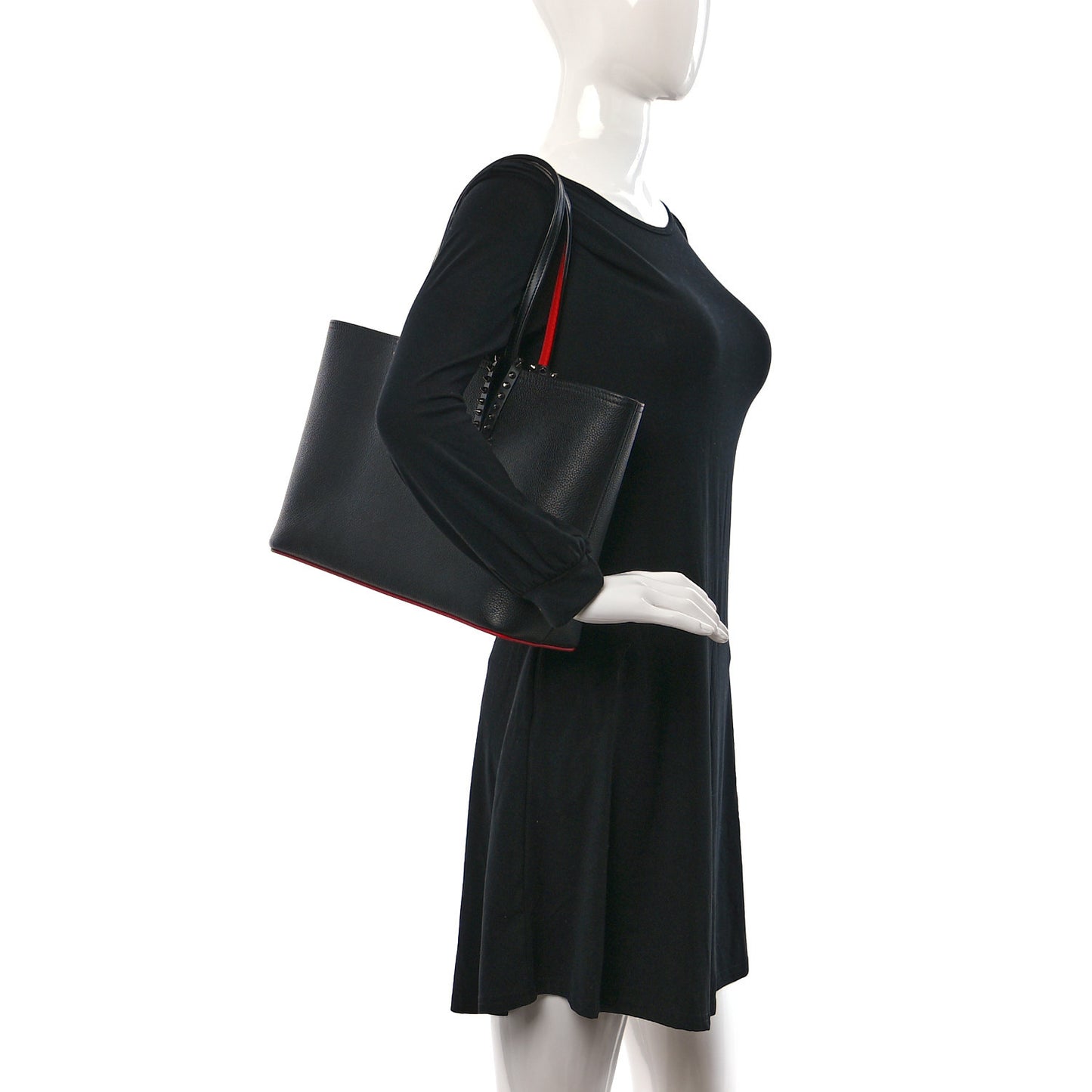 Calfskin Empire Spikes Small East West Cabata Tote Black