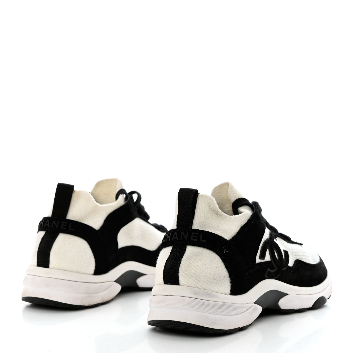 Chanel Fabric Suede Calfskin CC Sneakers 38 White Black 4 of 9