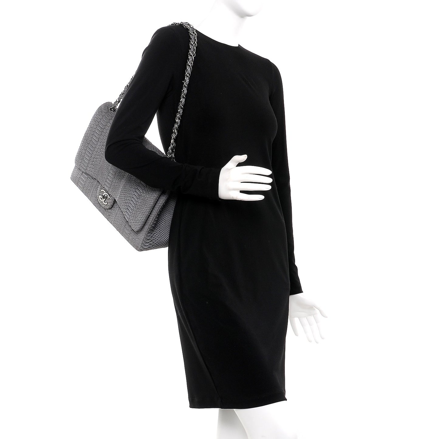 Matte Python Maxi Double Flap Grey