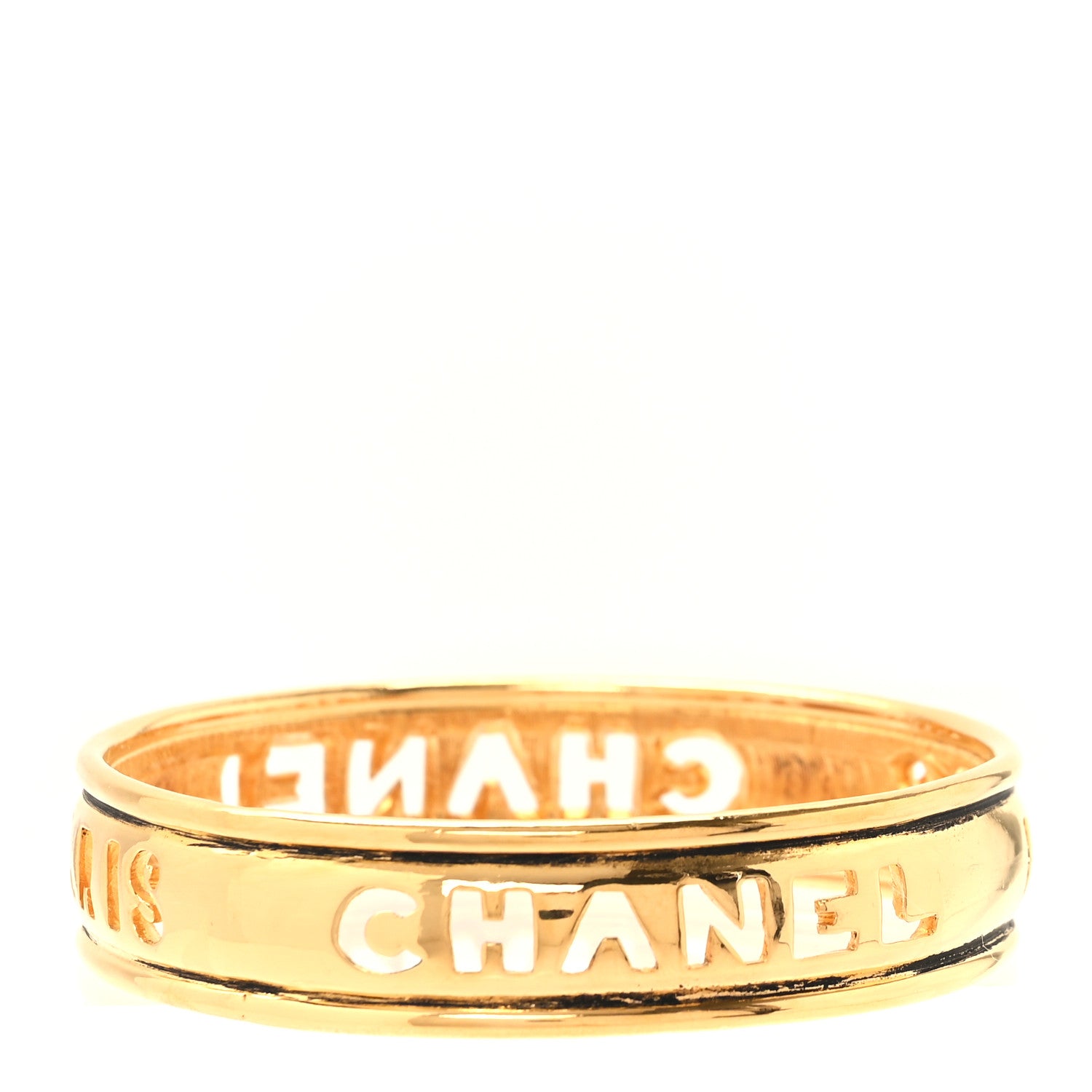 Chanel Logo Paris Cut Out Bangle Gold 1 of 4