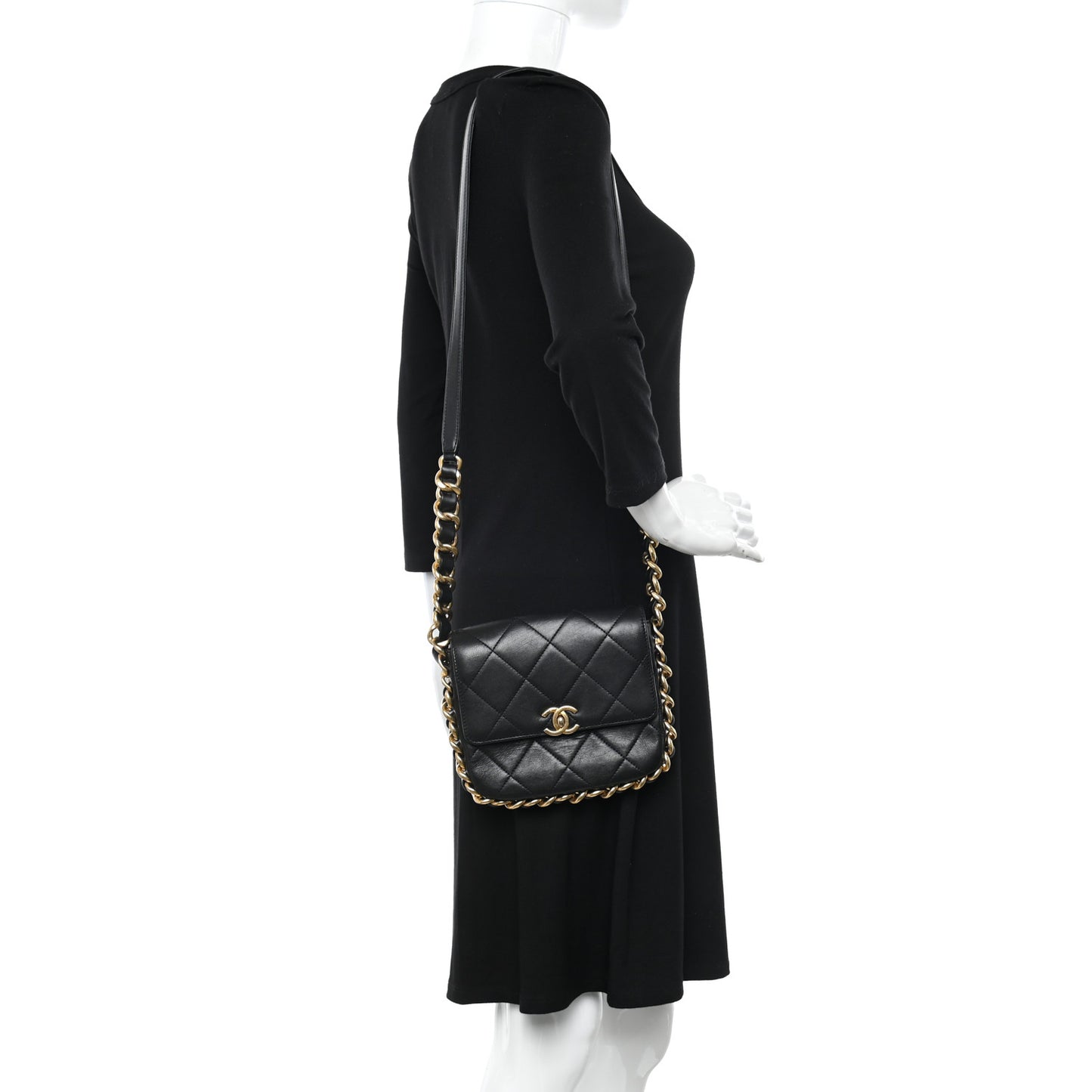 Calfskin Quilted Small Framing Chain Bag Black