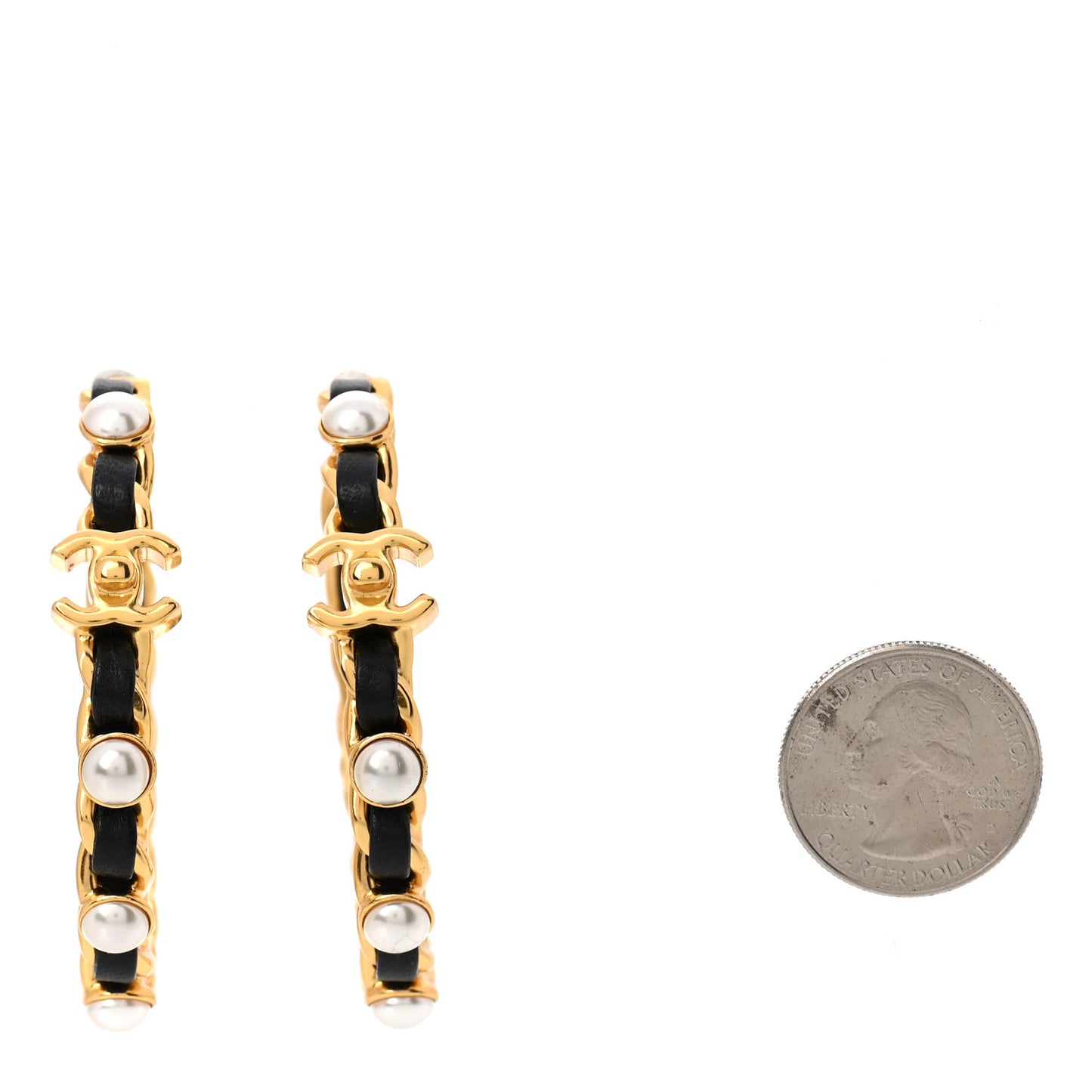 Lambskin Pearl More Is More CC Chain Hoop Earrings Gold Black