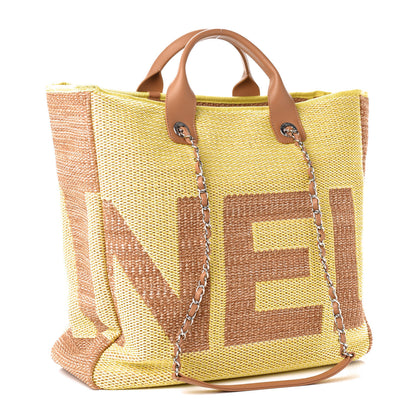Chanel Mixed Fibers Large Shopping Bag Yellow Brown 3 of 12