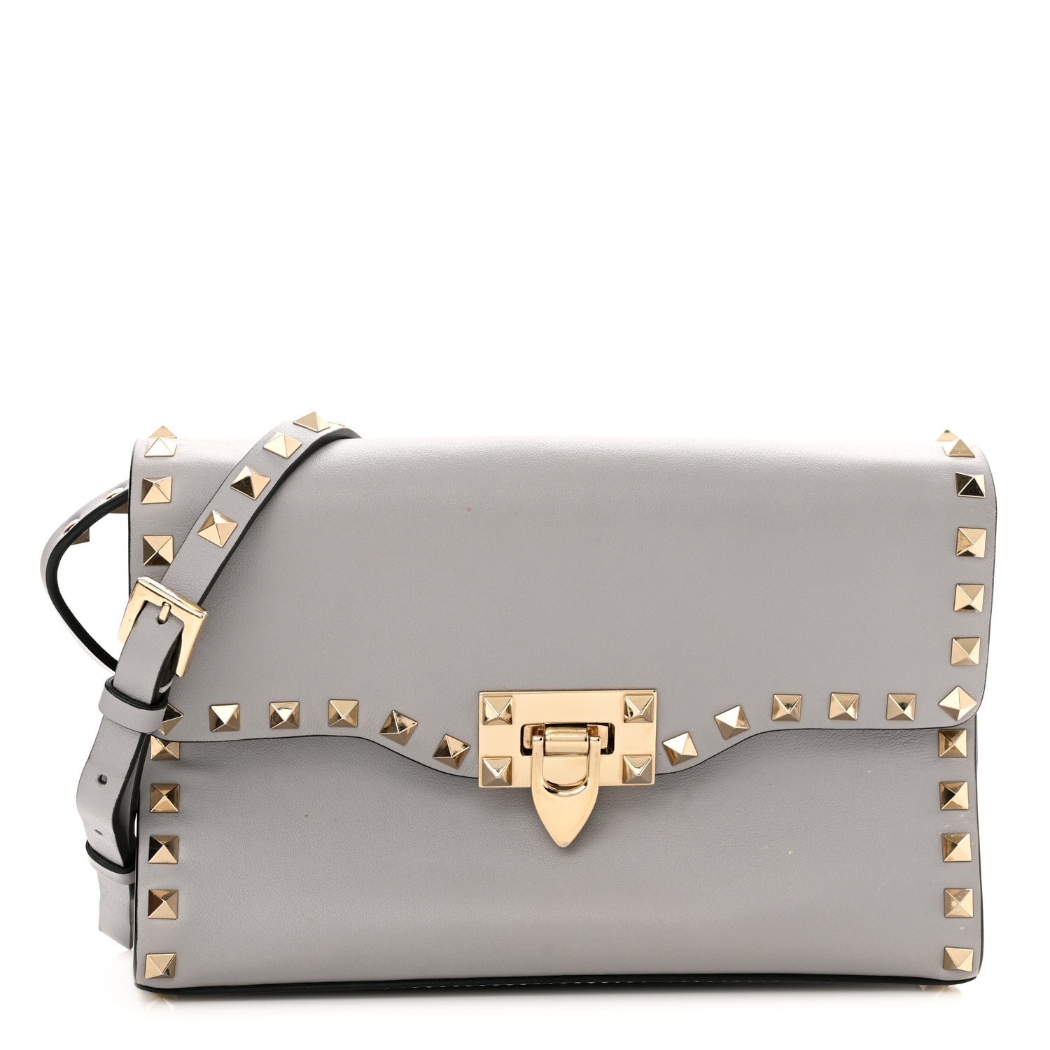 Valentino Garavani Pebbled Calfskin Medium Rockstud Flip Lock Crossbody Bag Pastel Grey 1 of 12