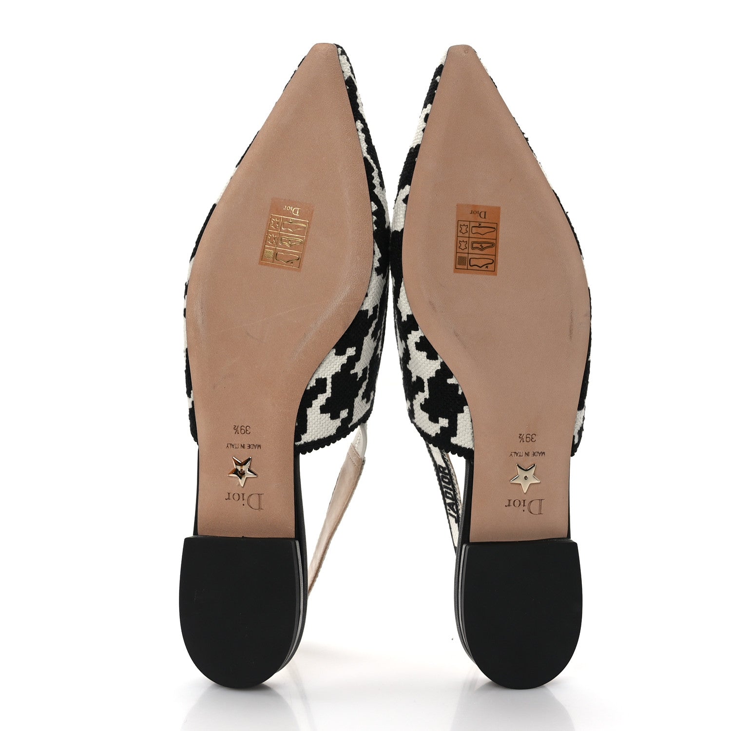 Christian Dior Cotton Ribbon Macro Houndstooth J'Adior Slingback Ballet Flats 39.5 Black White 5 of 8