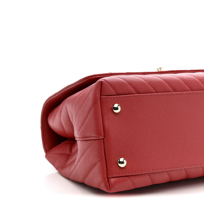 Chanel Caviar Chevron Quilted Small Coco Handle Flap Red 9 of 10