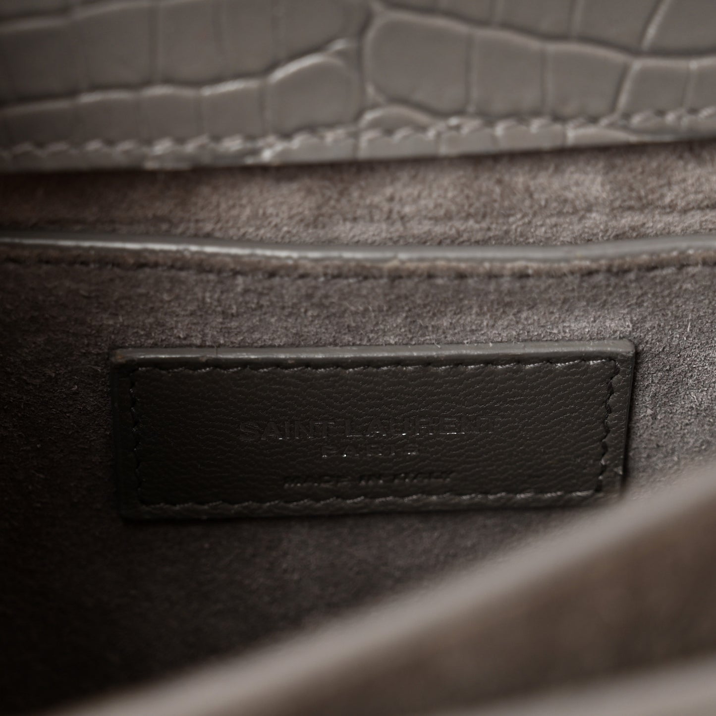 Calfskin Crocodile Embossed Medium Monogram Sunset Fog