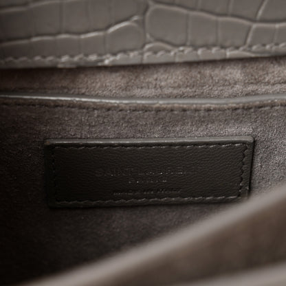 Saint Laurent Calfskin Crocodile Embossed Medium Monogram Sunset Fog 6 of 12