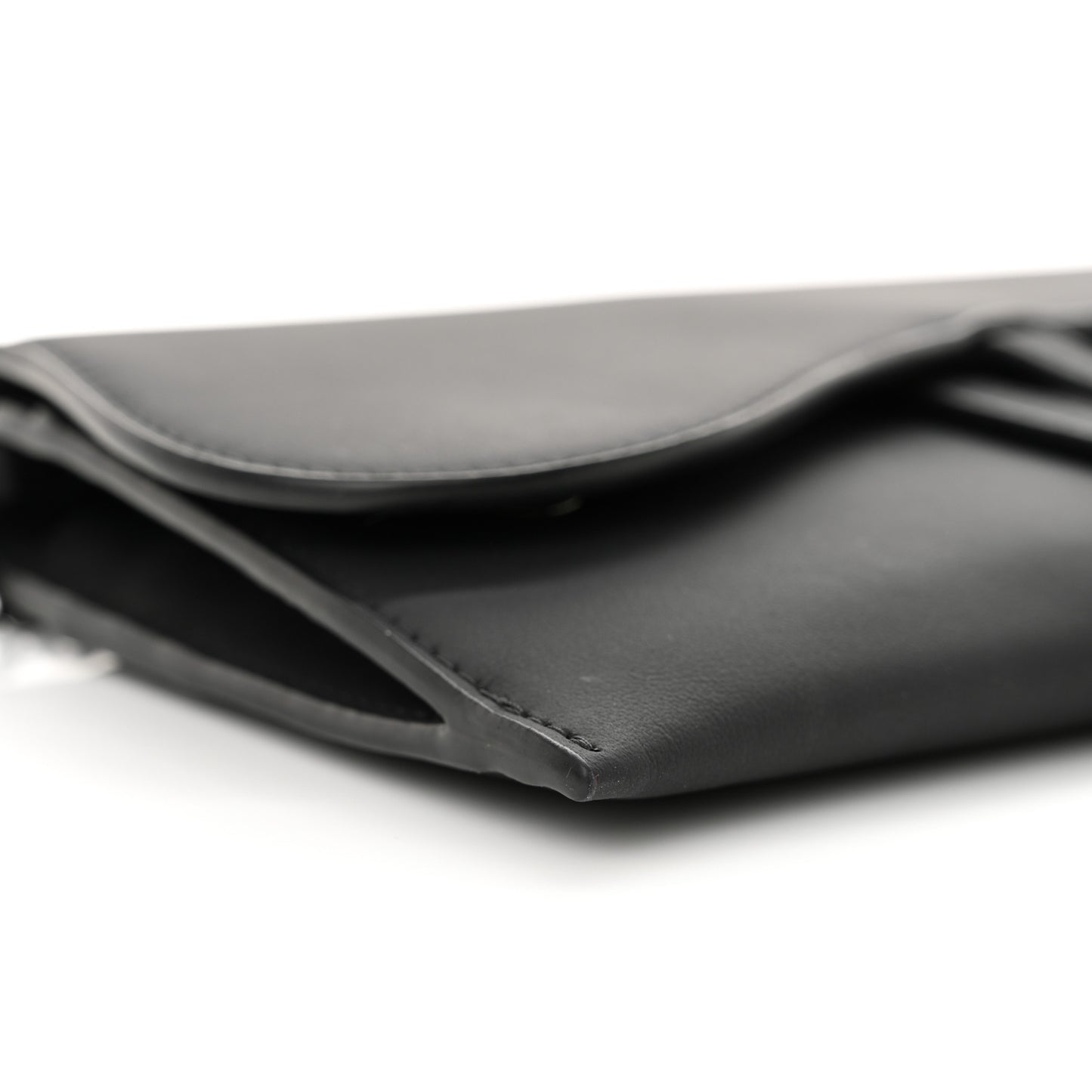 Ultra Matte Calfskin Saddle Chain Wallet Pouch Black