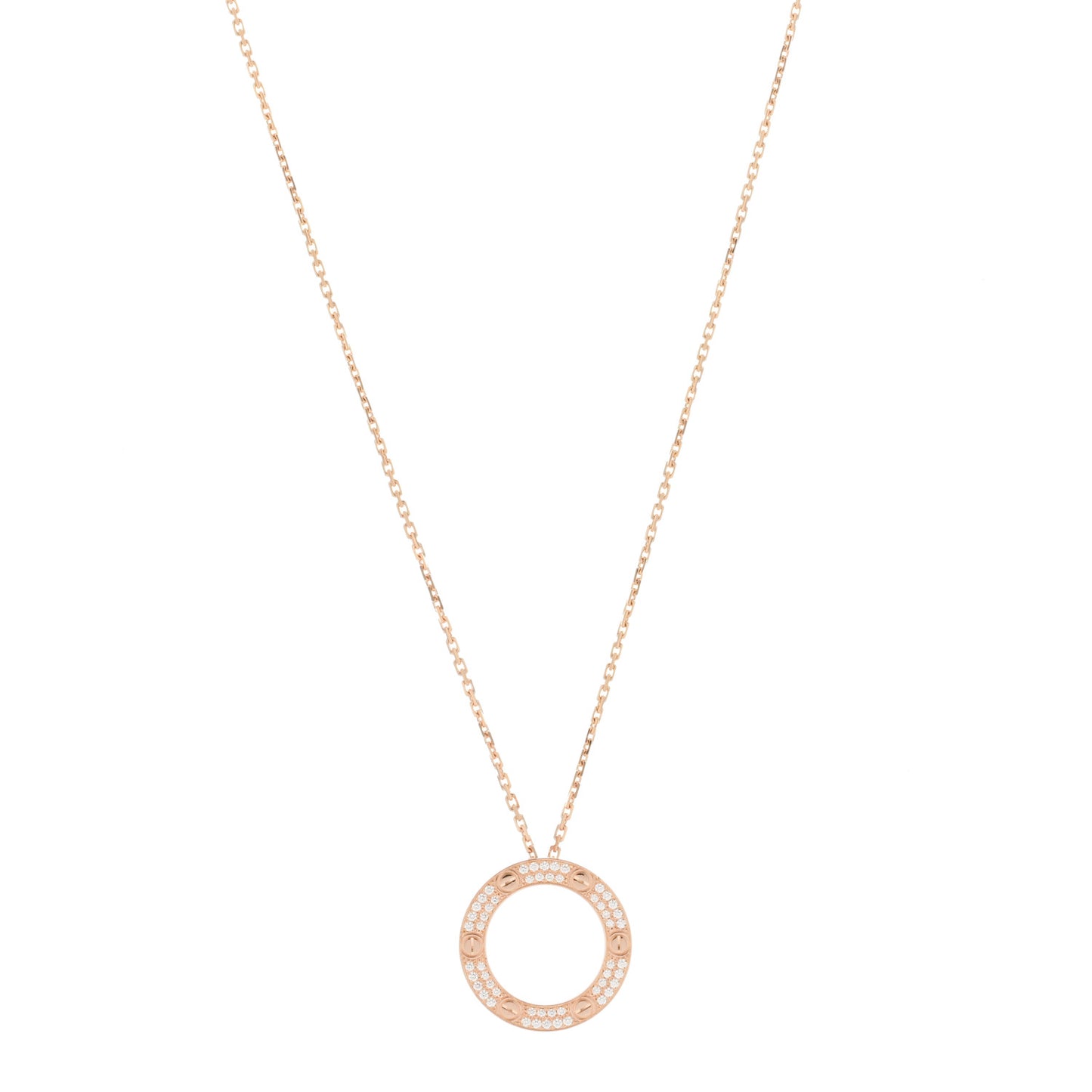 18K Pink Gold Diamond LOVE Paved Necklace