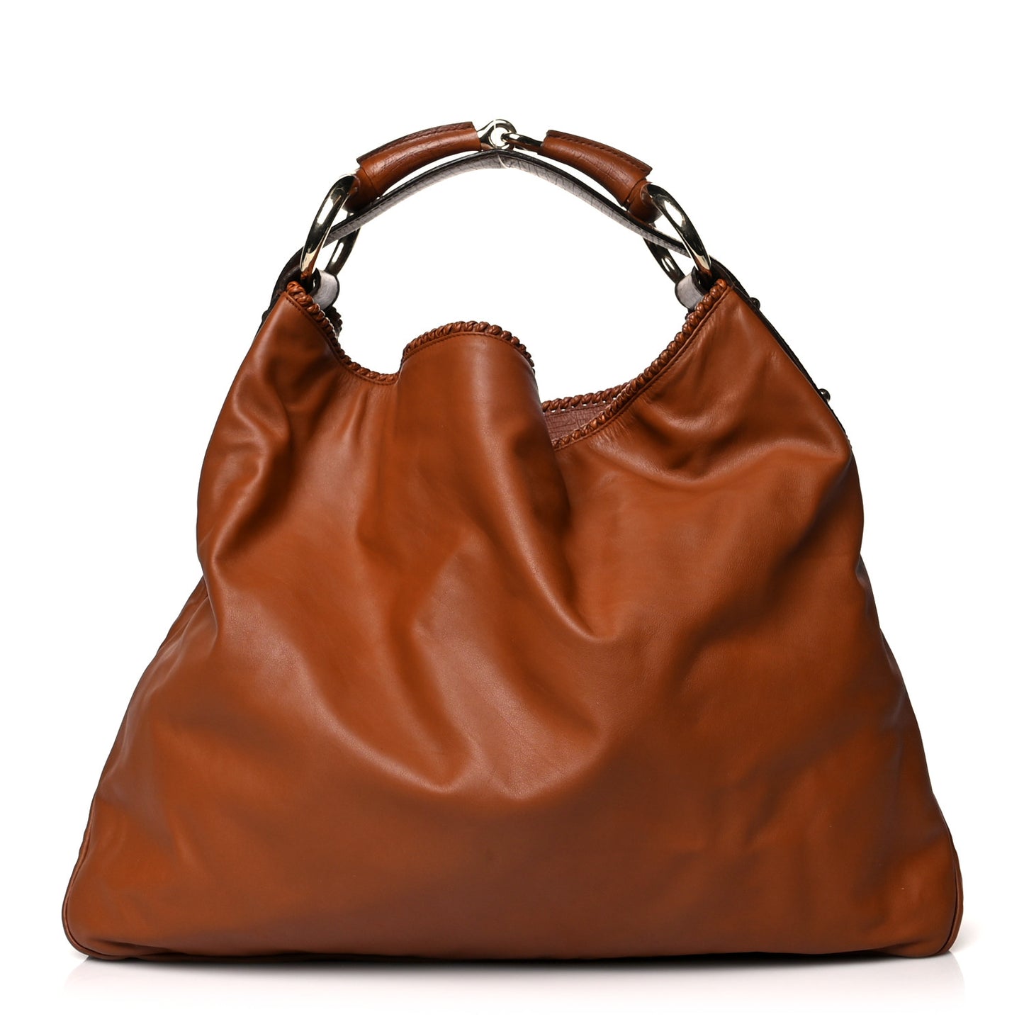 Calfskin Large Horsebit Chain Hobo Brown