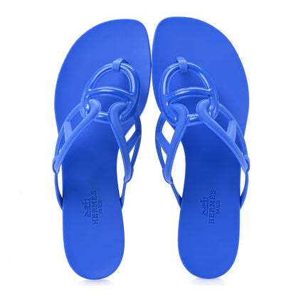 Hermes Rubber Womens Egerie Sandals 37 Bleu Outremer 2 of 10