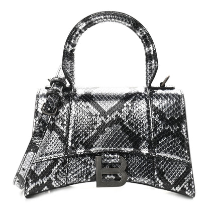 Balenciaga Shiny Calfskin Snakeskin Embossed Hourglass Top Handle Bag XS Silver Black 1 of 7