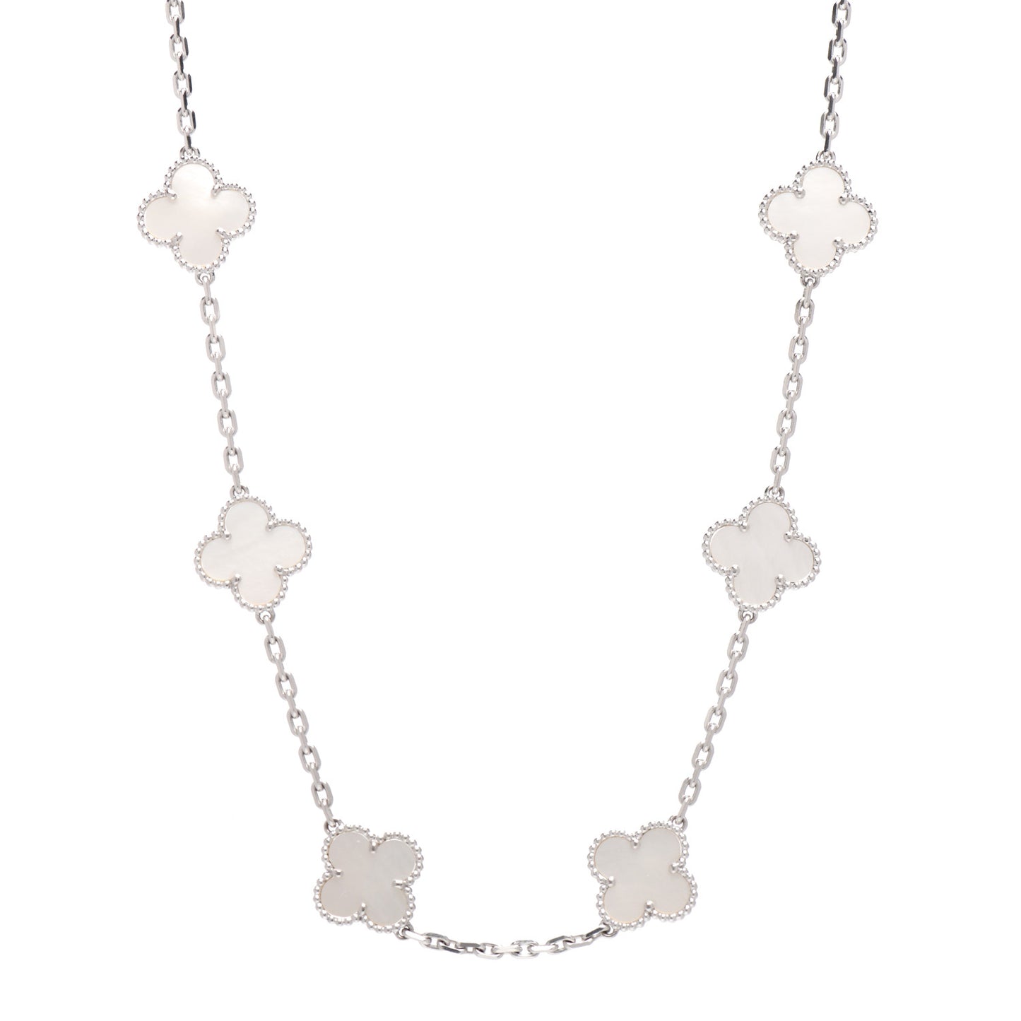 18K White Gold Mother of Pearl 10 Motifs Vintage Alhambra Necklace