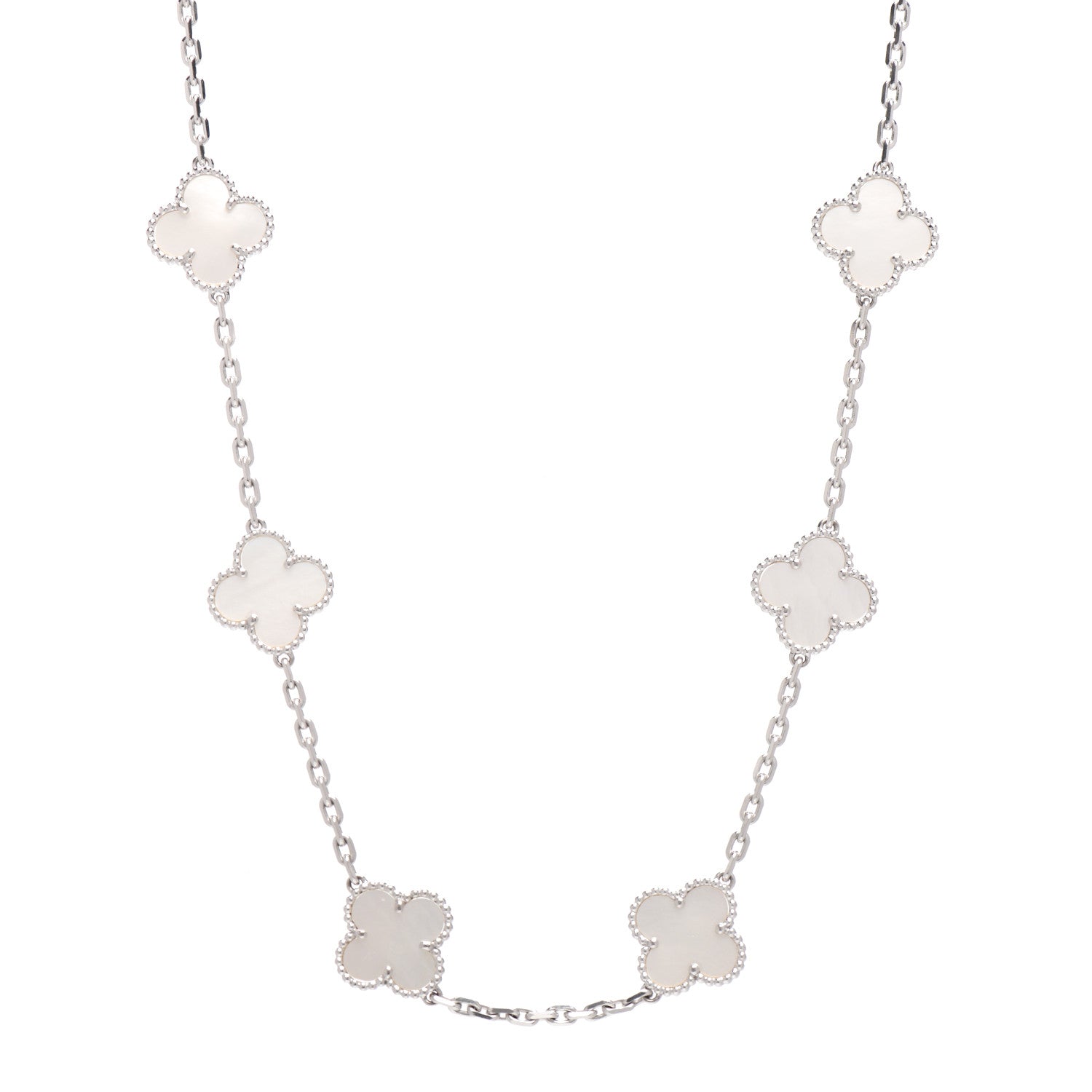 Van Cleef & Arpels 18K White Gold Mother of Pearl 10 Motifs Vintage Alhambra Necklace 1 of 5