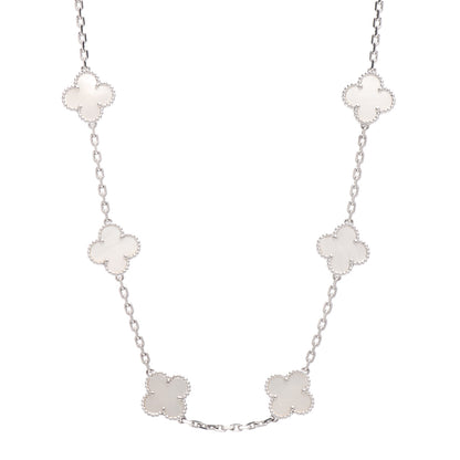 Van Cleef & Arpels 18K White Gold Mother of Pearl 10 Motifs Vintage Alhambra Necklace 1 of 5