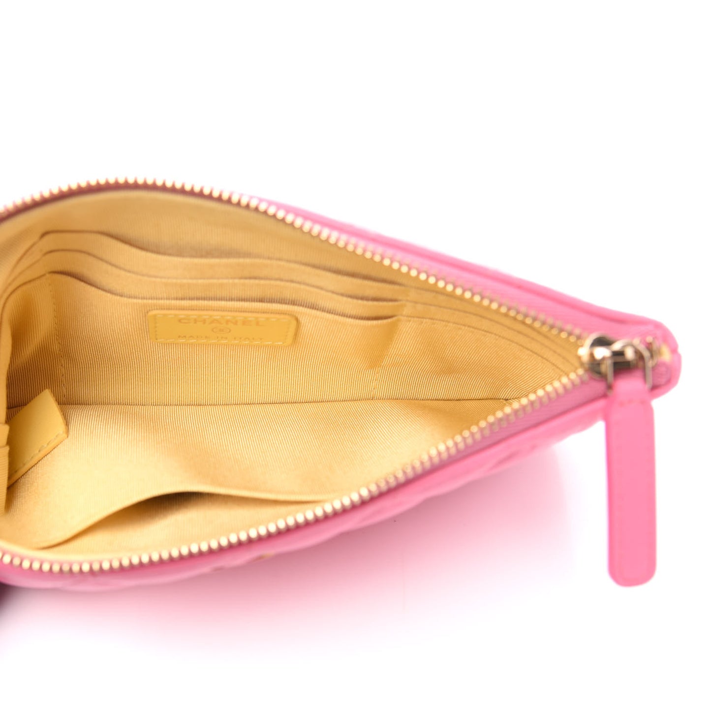 Lambskin Quilted Zipped Pouch Pink Yellow