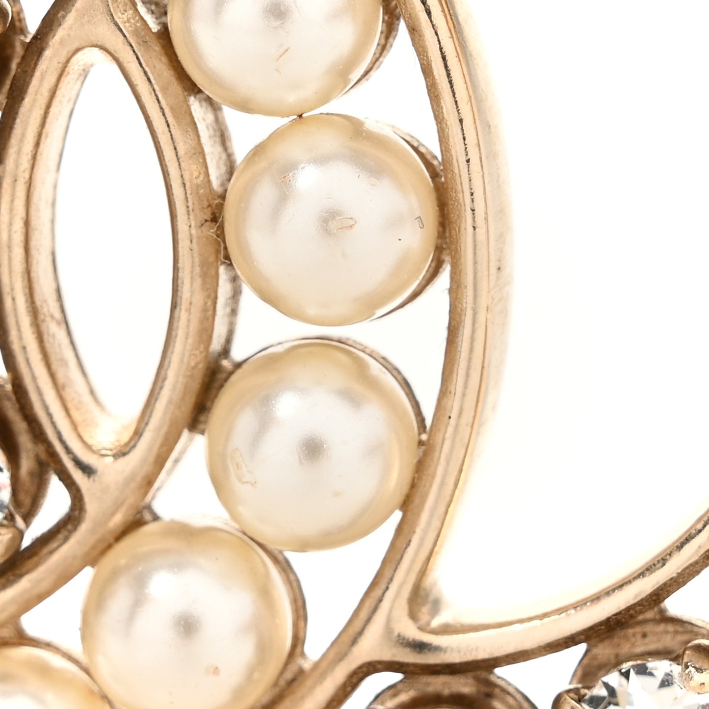 Pearl Crystal CC Brooch Gold Pearly White