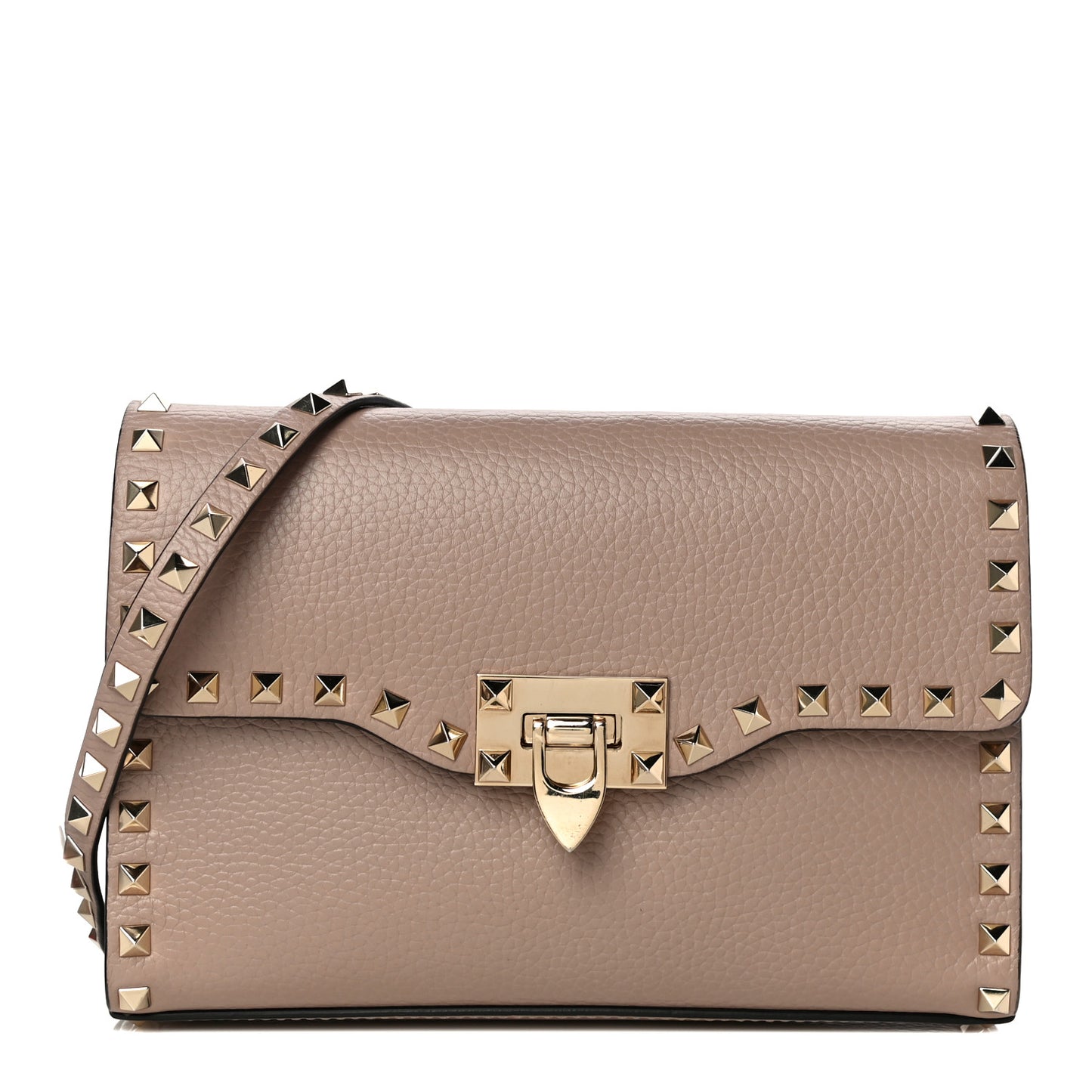 Pebbled Calfskin Medium Rockstud Flip Lock Crossbody Bag Poudre