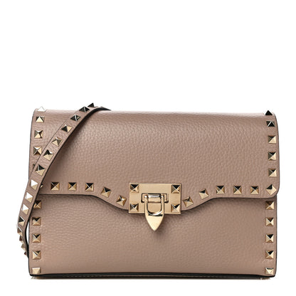Valentino Garavani Pebbled Calfskin Medium Rockstud Flip Lock Crossbody Bag Poudre 1 of 9