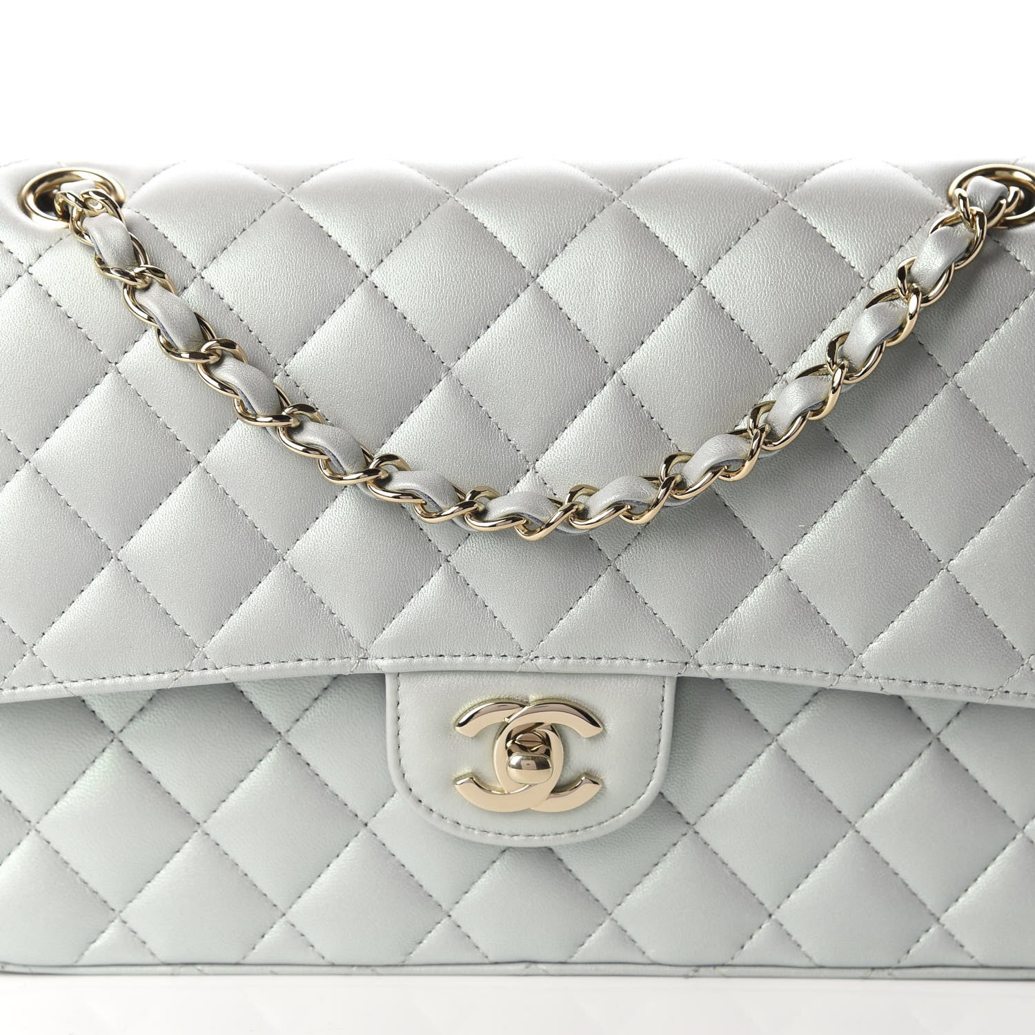 Chanel Iridescent Lambskin Quilted Medium Double Flap Light Blue 10 of 11