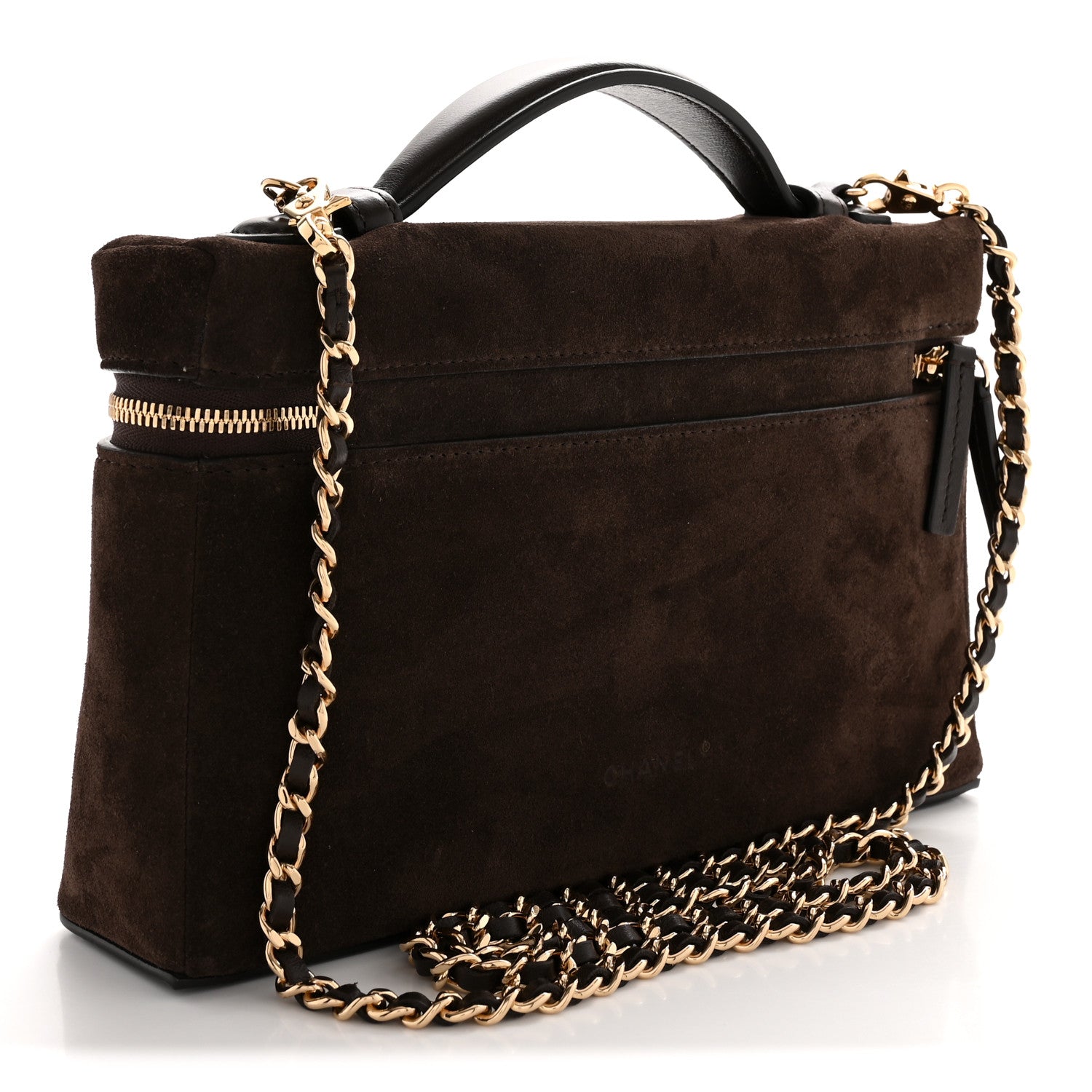 Chanel Suede Calfskin Large Top Handle Slim Vanity With Chain Dark Brown 3 of 11