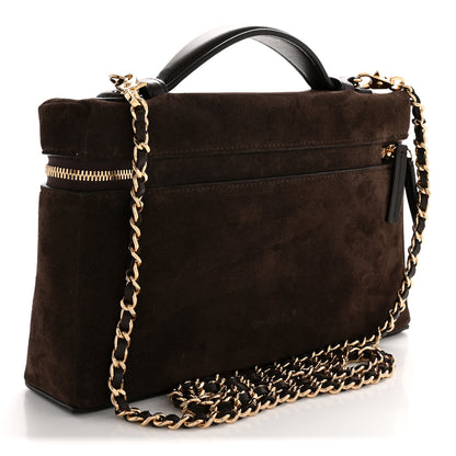 Chanel Suede Calfskin Large Top Handle Slim Vanity With Chain Dark Brown 3 of 11