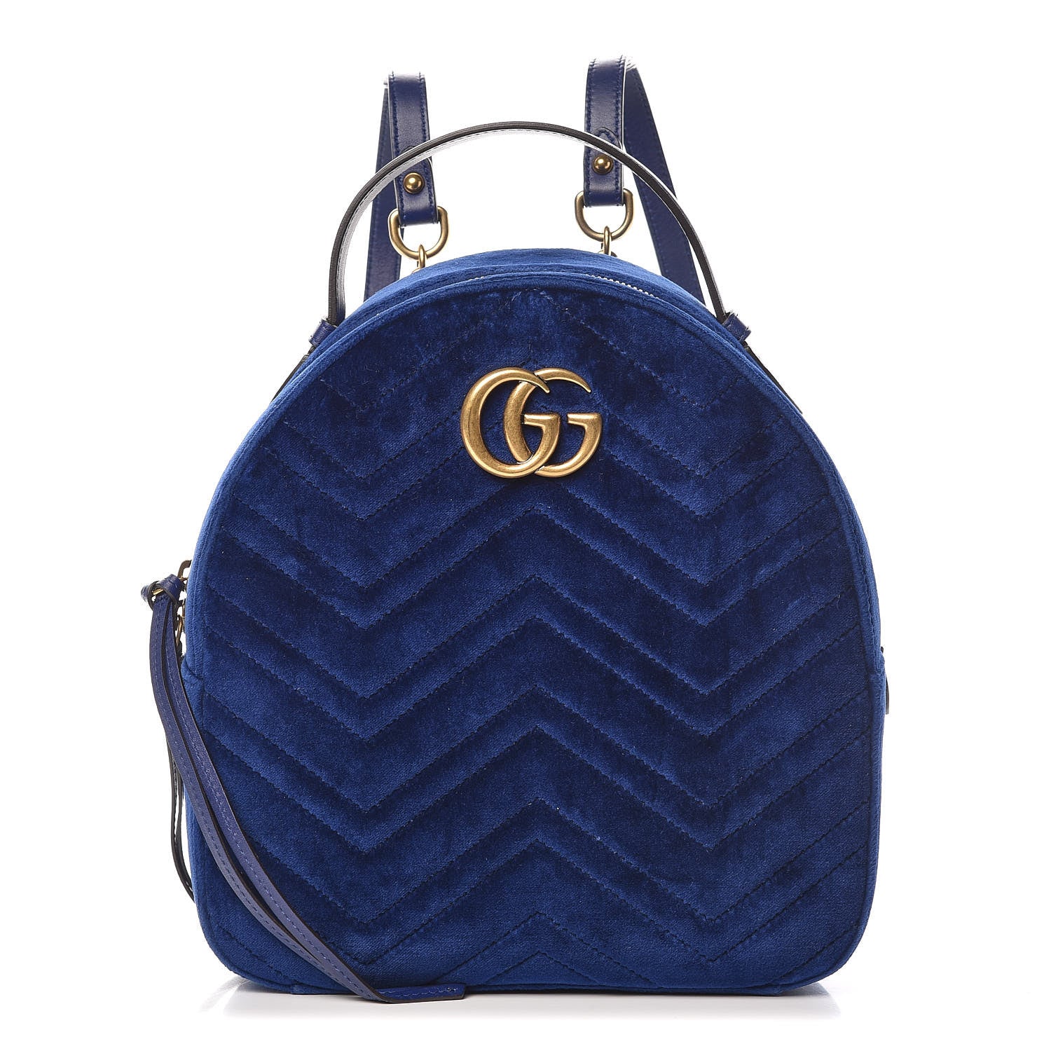 Gucci Velvet Matelasse GG Marmont Dome Backpack Cobalt Blue 1 of 8