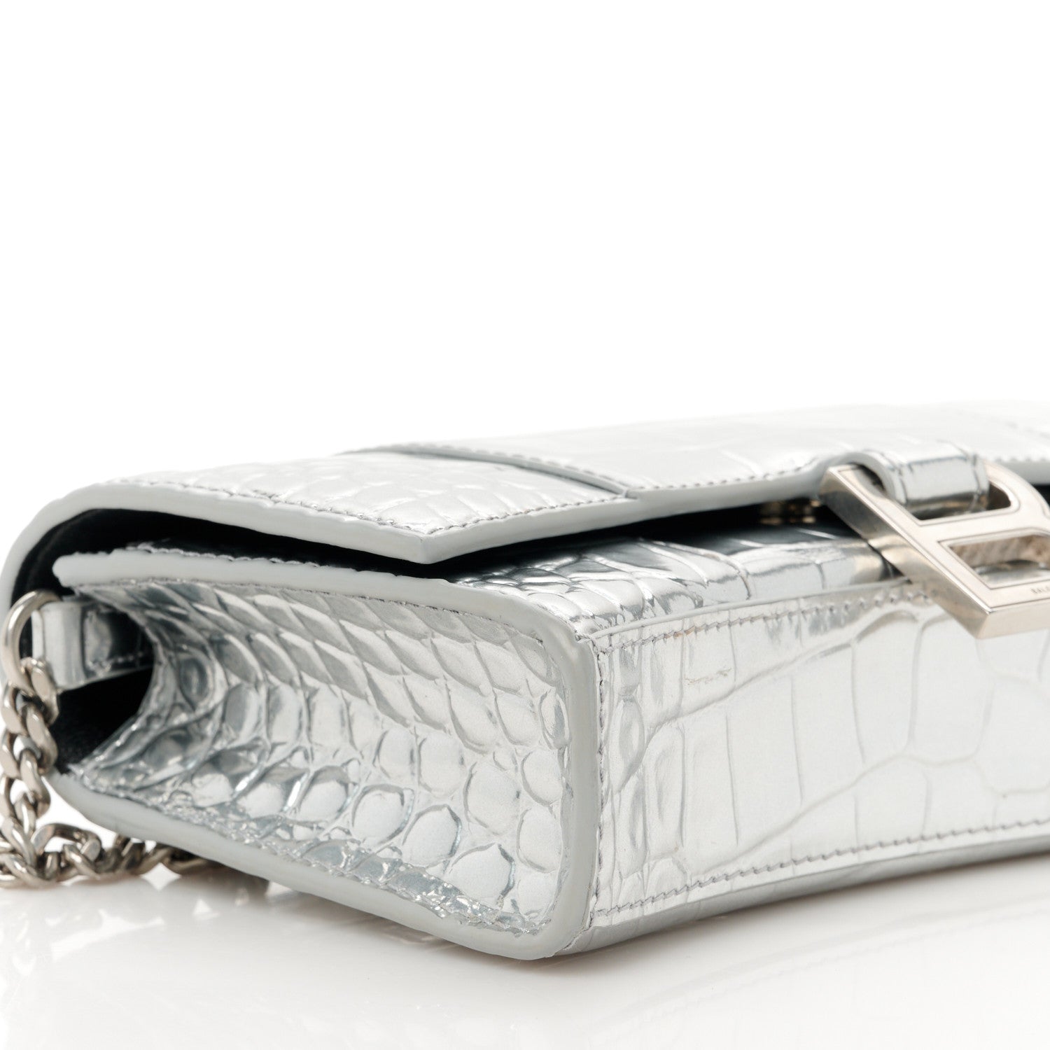 Balenciaga Metallic Calfskin Crocodile Embossed Hourglass Chain Bag  Silver 10 of 11