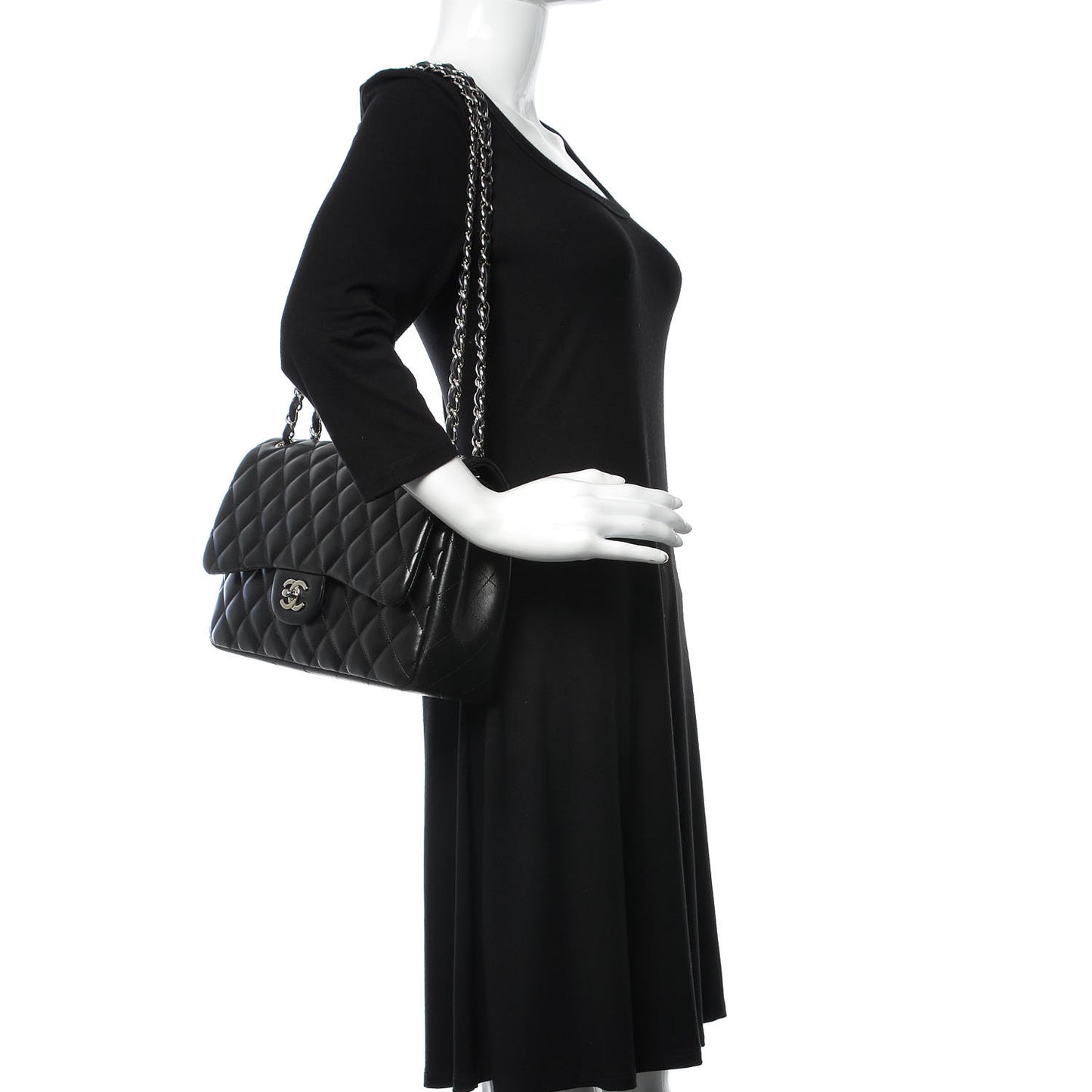Lambskin Quilted Jumbo Double Flap Black