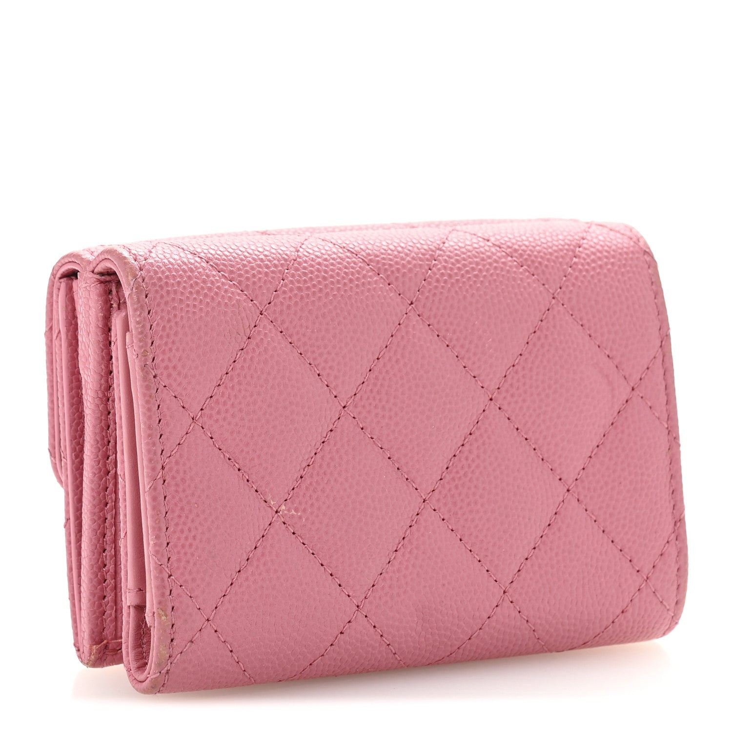 Chanel Caviar Quilted Textured CC Small Tri-Fold Flap Wallet Pink 3 of 11