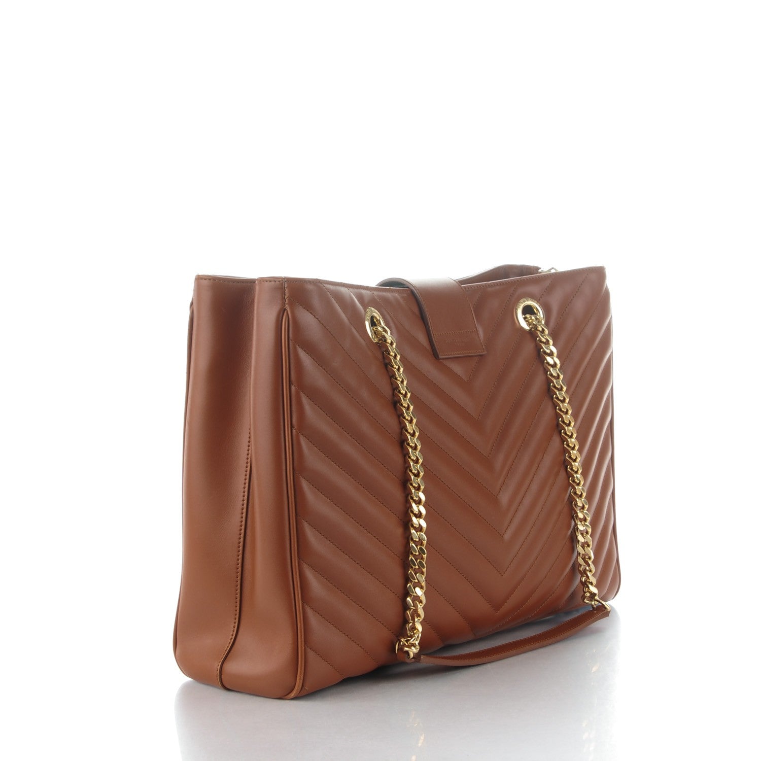 Saint Laurent Smooth Calfskin Matelasse Chevron Large Monogram Shopping Bag Brown 3 of 7