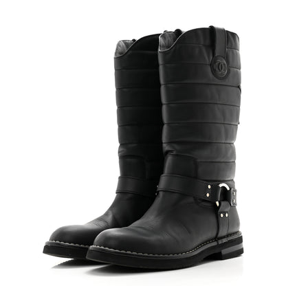 Chanel Oily Calfskin Star Quilted Biker Boots 39.5 Black 3 of 11
