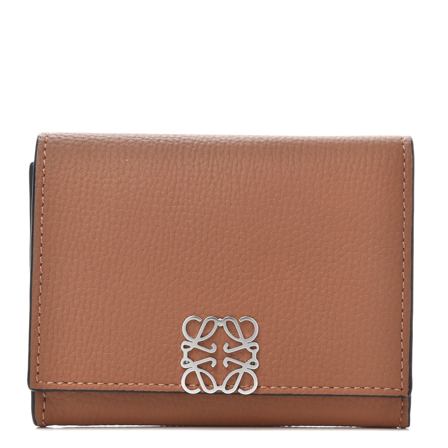Pebble Grain Calfskin Anagram Square Coin Cardholder Tan