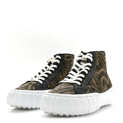 Fendi X SARAH COLEMAN Fabric Jacquard FF Vertigo Mens Fendi Force High Top Sneakers 8 Tobacco Black 4 of 9