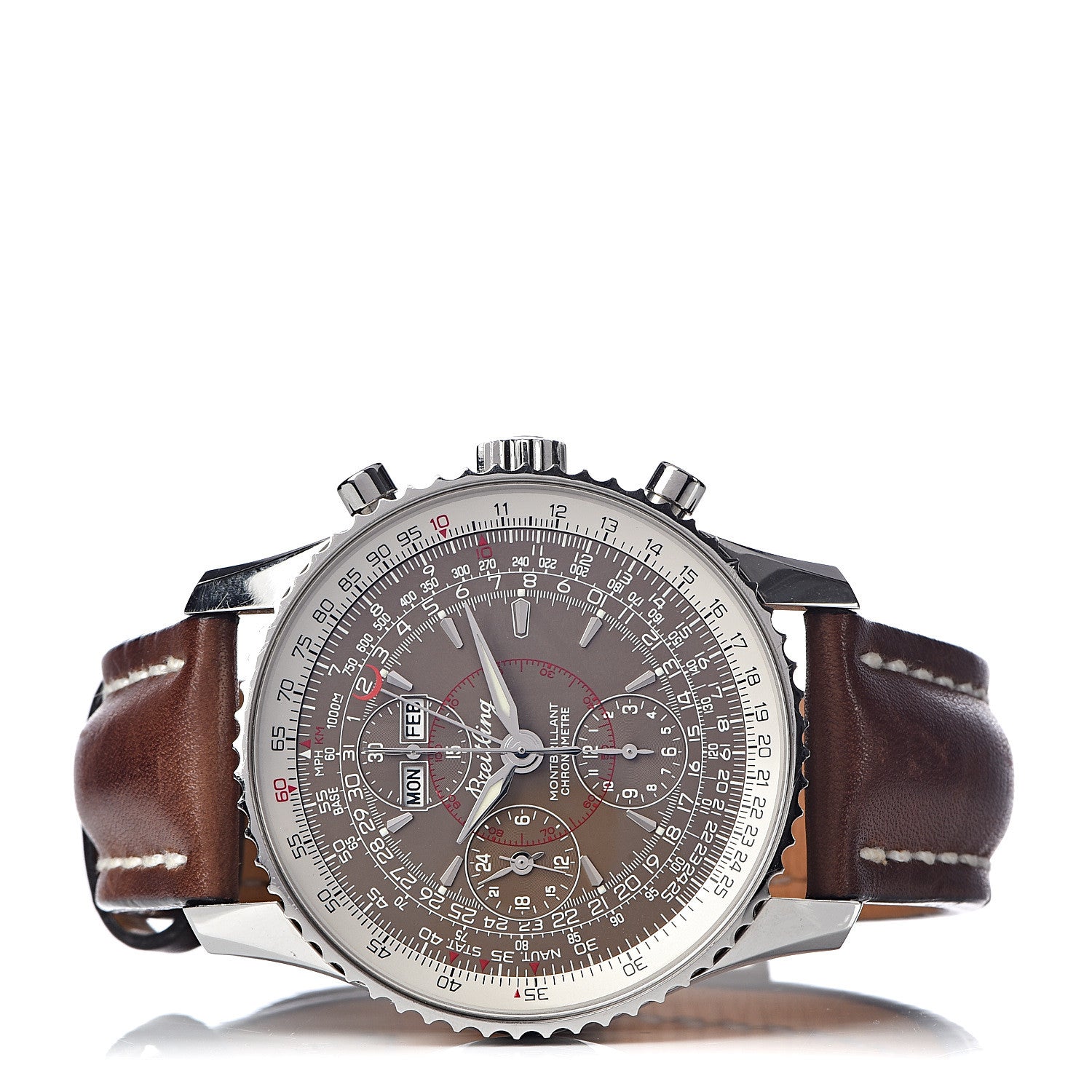 Breitling Stainless Steel Calfskin 43mm Navitimer Montbrillant Datora Chronomat Automatic Watch Brown A21330 3 of 9