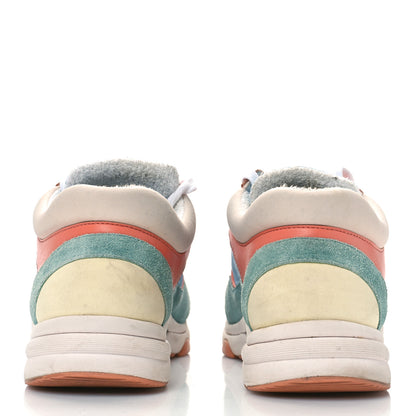 Chanel Nylon Lambskin Suede Calfskin CC Sneakers 36.5 Coral Light Blue White 5 of 14