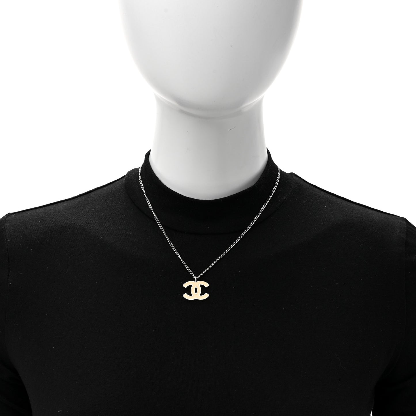 Enamel CC Necklace Silver White