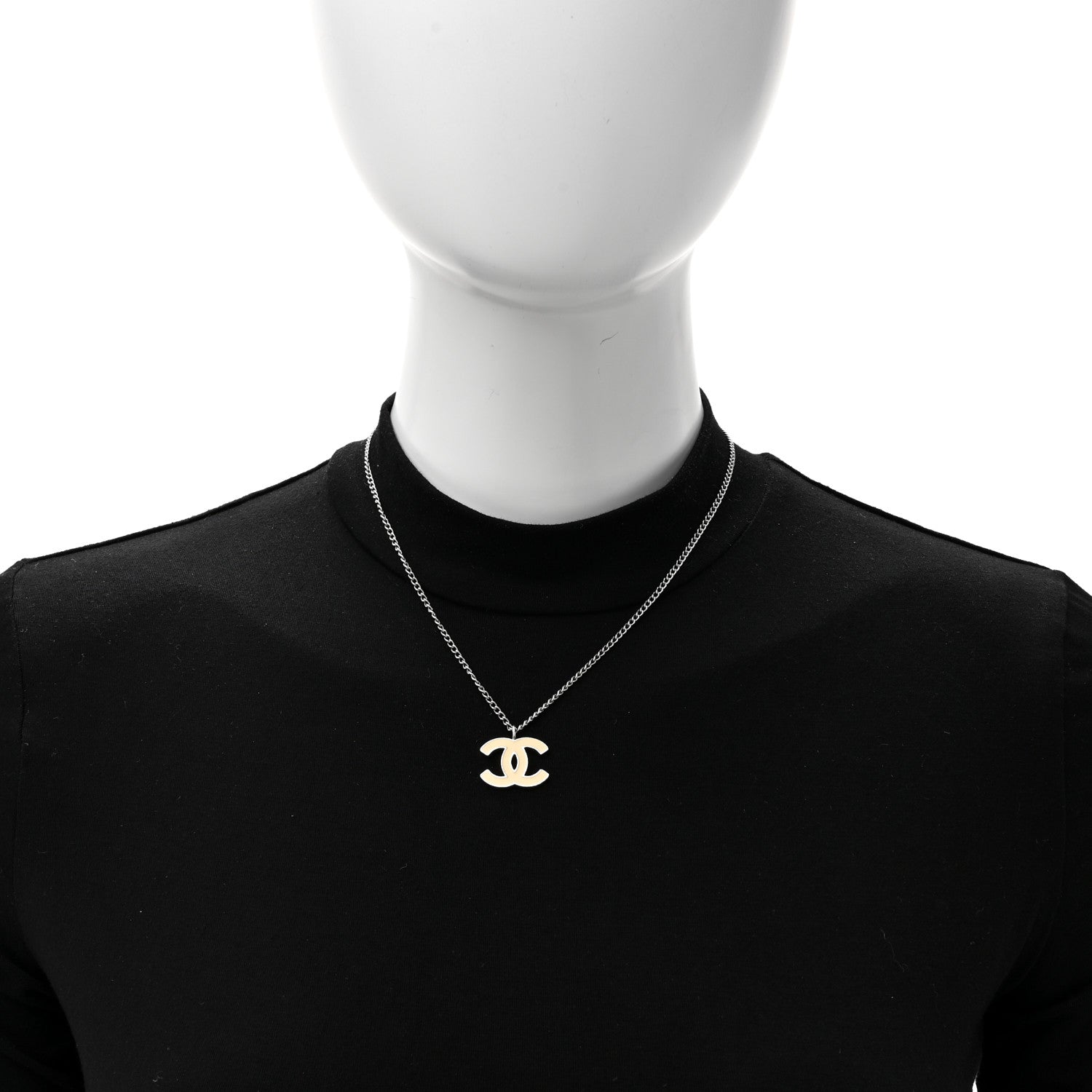 Chanel Enamel CC Necklace Silver White 3 of 4