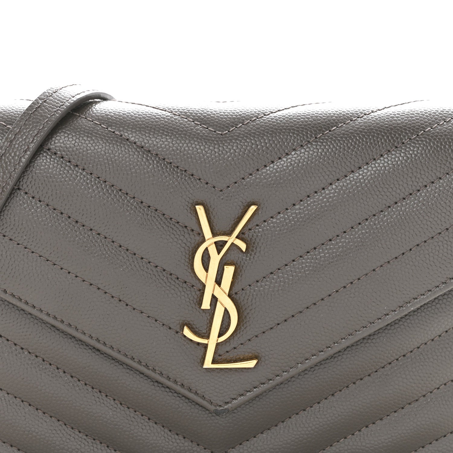 Saint Laurent Grain De Poudre Matelasse Chevron Monogram Envelope Chain Wallet Pebble 8 of 13