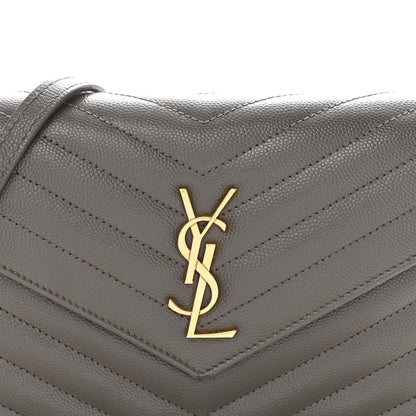 Saint Laurent Grain De Poudre Matelasse Chevron Monogram Envelope Chain Wallet Pebble 8 of 13