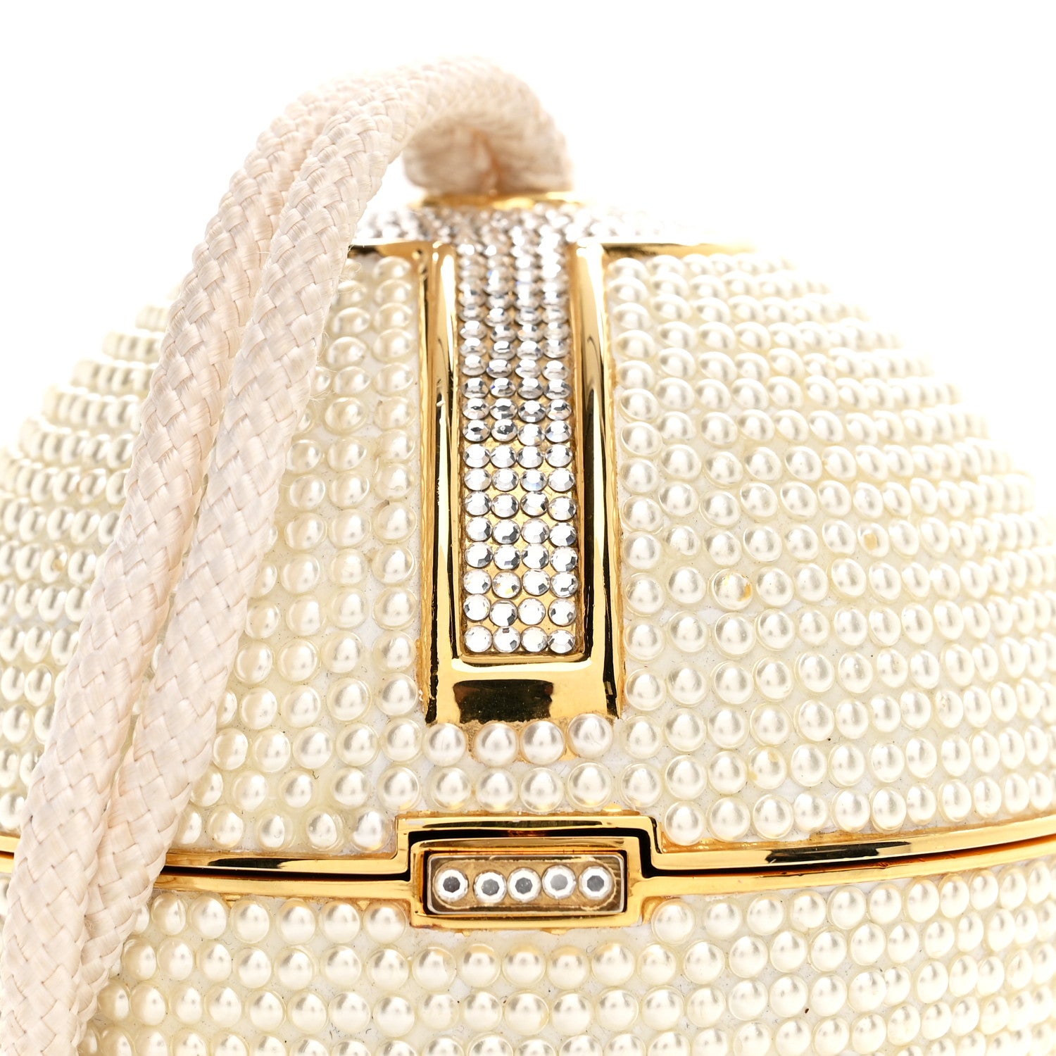 Judith Leiber Swarovski Crystal Disco Ball Minaudiere Clutch White Gold 8 of 14