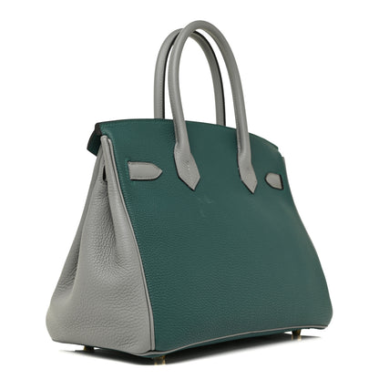 Hermes Togo Bi-Color Horseshoe Birkin 30 Malachite Gris Mouette 3 of 17